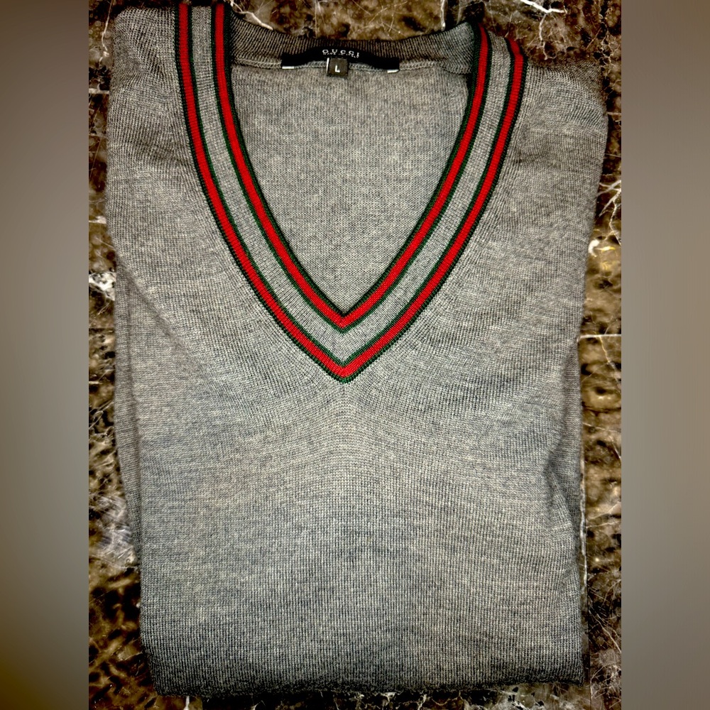 COPY - Authentic men’s Gucci sweater with web design around the collar, large